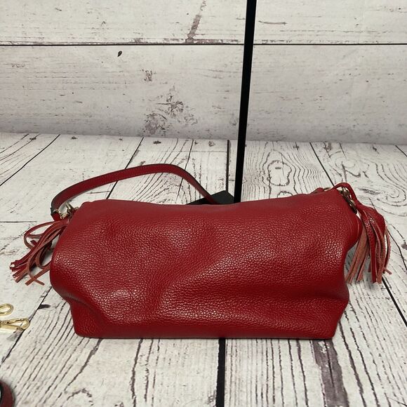 Unbranded Red Genuine Leather Handbag Made In Italy Fold Over Chain Strap - Picture 2 of 11